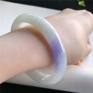 3月新品 鸿玉翡翠57圈口冰糯种水润紫罗兰正圈手镯女款 h7031158