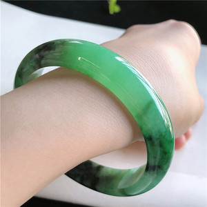 10月新品 鸿玉翡翠61圈口冰种乌鸡飘阳绿正圈手镯女款 c1102577