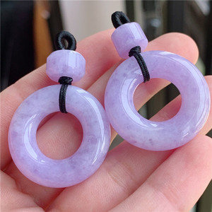 4月新品 鸿玉翡翠冰糯种紫罗兰平安玉环精美吊坠一对出 p60403