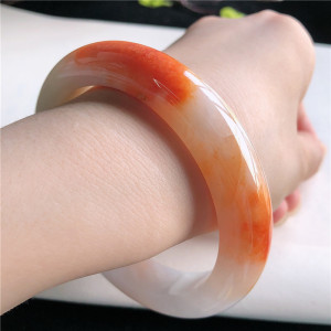 10月新品 鸿玉翡翠60圈口冰糯种飘红翡正圈手镯女款正品j20925206