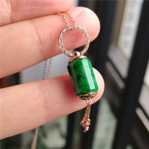 1月新品 鸿玉翡翠18k金镶嵌冰糯种满绿辣绿路路通项链吊坠 a11214