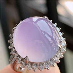 收藏级冰粉紫正圆形大蛋面翡翠戒指18k金豪华镶嵌3070人付款88000