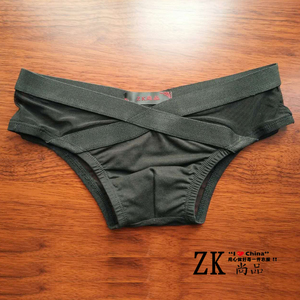 男士性感交叉超低腰立体三角内裤 网纱男内裤u凸囊袋健身短裤定做