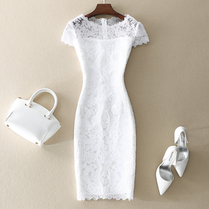 白色蕾丝连衣裙刺绣法式初恋高级感夏季收腰显瘦修身小白裙子女夏