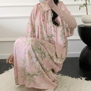 气质中袖睡裙女夏季2024新中式宽松大码茶服文艺中国风棉绸连衣裙