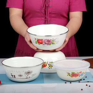 搪瓷碗两只装搅拌碗蘑菇碗泡面碗猪油盆汤碗蔬菜碗水果沙拉搪瓷盆