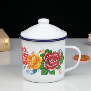经典怀旧红双喜搪瓷茶缸大水杯特厚马克杯复古风搪瓷杯中式泡茶杯