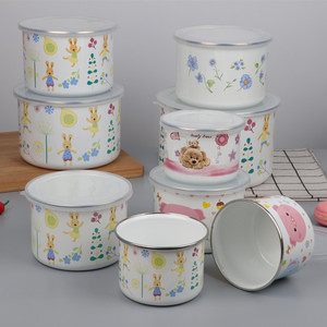 冰碗搪瓷保鲜碗套装搪瓷碗五件套加深保鲜汤碗高冰碗中式带盖面碗