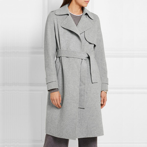 秋冬季新品欧美时尚简约西装领系带大衣加厚气质显瘦款毛呢女外套