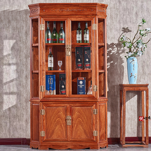 红木酒柜刺猬紫檀新中式六角酒柜花梨木客厅靠墙玻璃展示柜转角柜