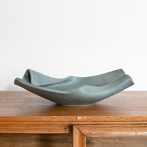 日本进口剑山插花盆万古烧卷边船型陶瓷花器日式插花器皿茶室客厅