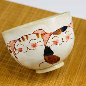 日本制进口有田烧菊祥窑手绘三只猫陶瓷面碗汤碗盖饭碗大号泡面碗