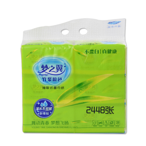 梦之翼18包4层竹浆本色抽纸卫生纸纸巾家用面巾纸家庭装餐巾纸