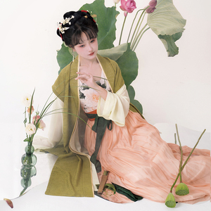 踏云馆汉服宋制真丝湖绫宋抹三经罗长褙子褙心抽褶裙套装 清风逸