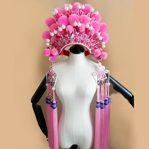 戏曲绒球头饰国潮影楼摄影主题服装新娘成人儿童七星花旦绒球凤冠