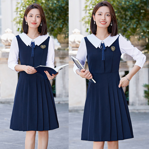 幼儿园老师园服工作服女幼师教师面试穿搭职业连衣裙两件套装秋季
