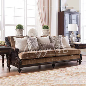 美式乡村复古做旧客厅实木沙发简欧轻奢小户型布艺沙发组合家具