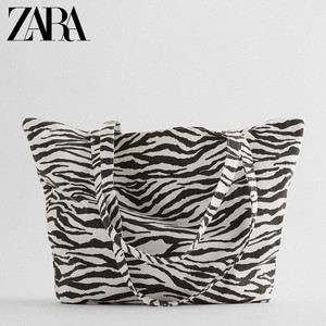 zara女包2021新款帆布印花面料动物斑马纹包单肩手提托特包大包