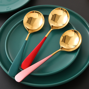 不锈钢家用小勺子儿童吃饭圆头勺创意网红可爱调羹汤勺甜品搅拌勺