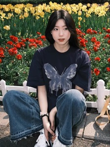 日本潮牌明星同款蝴蝶短袖T恤女24夏季款纯棉半袖设计感小众上衣