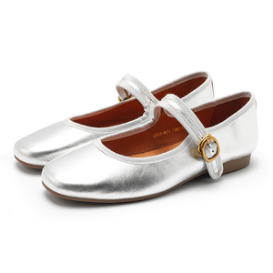玛菲玛图法式玛丽珍女鞋夏季一字带单鞋女士羊皮银色浅口平底鞋子