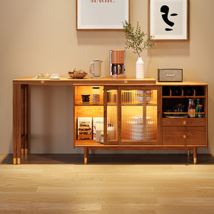 现代简约实木可折叠餐边柜一体伸缩餐桌日式家用小户型多功能餐台