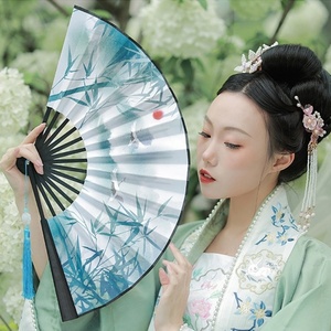 古风扇子折扇女霸气流苏9寸仙气学生绢布料配汉服双面竹子中国风
