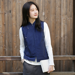 冬改良款中式琵琶襟夹薄棉马甲【白简朱衣原创设计】护颈保暖