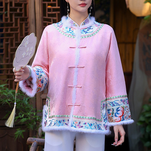 新中式女装冬季汉服刺绣棉衣唐装中国风小棉袄复古盘扣民族风外套