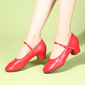 真皮红皮鞋跳舞红鞋子拉丁舞蹈鞋女式软底广场舞女鞋交谊舞形体鞋