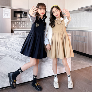 女童春秋学院风连衣裙2023新款小学生儿童jk姐妹闺蜜装套裙公主裙