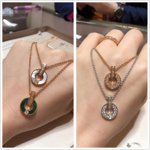 正品bvlgari 宝格丽项链 18k玫瑰金 缕空圆形镶钻 铜钱吊坠锁骨链