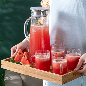 大容量玻璃凉水壶北欧不锈钢盖耐高温明火夏天冷饮水果茶果汁扎壶