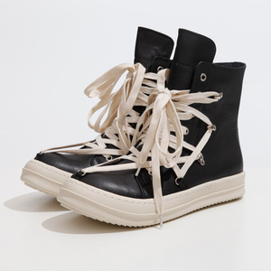 代购rickowens高帮男鞋真皮ro五芒星绑带鞋带六芒星鞋奶香底短靴