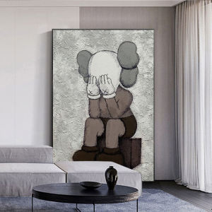 kaws暴力熊装饰画简约客厅大幅手绘油画落地现代卡通入户玄关挂画