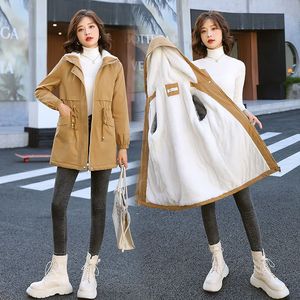 加绒风衣女2023新款冬季韩版休闲宽松大衣洋气加厚中长款棉服外套