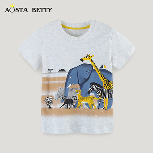 夏季儿童短袖T恤男童纯棉长颈鹿斑马大象上衣服男宝宝运动衫童装3