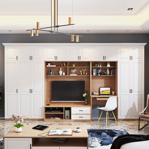 定制电视柜组合简约客厅欧式墙柜背景墙装饰柜带书桌衣柜一体储物