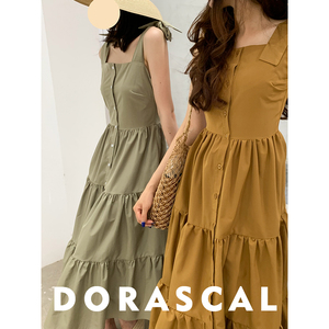 DORASCAL 2018S/S复古设计 ins超火的pphomea字裙纯色背带连衣裙