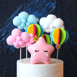 蛋糕装饰摆件立体热气球插牌圆球球云朵插件宝宝生日派对装扮5个
