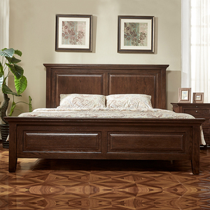 纯橡木实木双人床美式简约欧式田园卧室1.8米大床婚床1.5箱床包邮