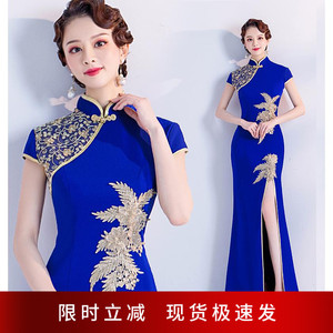佰俏旗舰店天猫深蓝色秀禾服情侣2022新款中式婚纱结婚礼服龙凤褂出阁