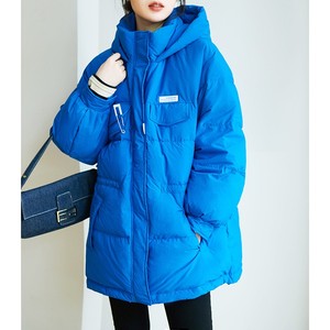 榭都 克莱因蓝羽绒服女冬季韩版中款小个子加厚连帽羽绒面包服