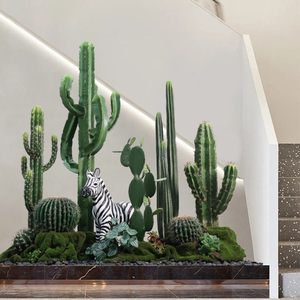 北欧仿真仙人掌大型植物组合盆栽室内仙人掌造景楼梯转角造景装饰