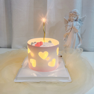 七夕情人节蛋糕装饰  爱心镂空围边生日蛋糕蜡烛情侣节日告白蛋糕