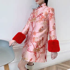 设计师品牌vgnz金丝鸟提花旗袍女冬装复古气质年轻改良版唐装外套