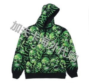 【现货】supreme 18ss skull pile hooded 夜光骷髅鬼脸帽衫卫衣