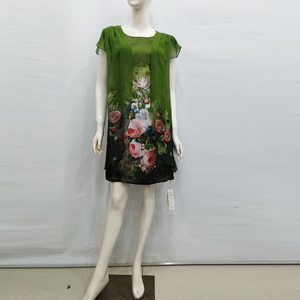 杭州丝绸专柜正品绝版特价S1F021喷绘连衣裙定位花短袖修身中裙