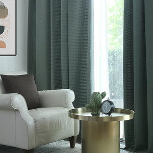 mifu 米夫 高级复古灰度豆蔻绿菱格 双面提花窗帘 欧式简约风格