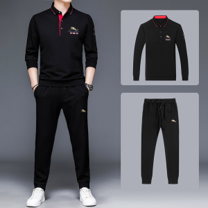 高档男士休闲运动套装男春秋黑色国际品牌长袖长裤宽松卫衣两件套